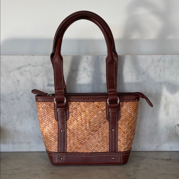Etienne Aigner Handbags - ETIENNE AIGNER Brown Tan Rattan Woven Small Tote Vintage